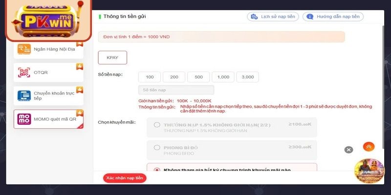 Nạp Rút Tiền PKwin 2 Sở hữu phương thức thanh toán hợp lệ