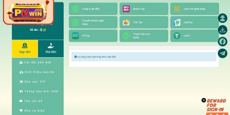 Nạp Rút Tiền PKwin 3 Các phương thức nạp rút tiền PKWIN tiện lợi